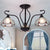 3 Heads Scalloped Semi Flush Mount Traditional Tiffany Stained Glass Semi Flush Light in Clear/Blue Clear Clearhalo 'Ceiling Lights' 'Close To Ceiling Lights' 'Close to ceiling' 'Glass shade' 'Glass' 'Semi-flushmount' 'Tiffany close to ceiling' 'Tiffany' Lighting' 28029