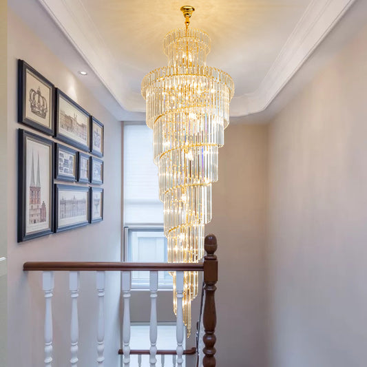 12 Heads Ceiling Suspension Lamp Simple Style Spiral Clear Crystal Rod Pendant Chandelier Clearhalo 'Ceiling Lights' 'Chandeliers' Lighting' options 280391
