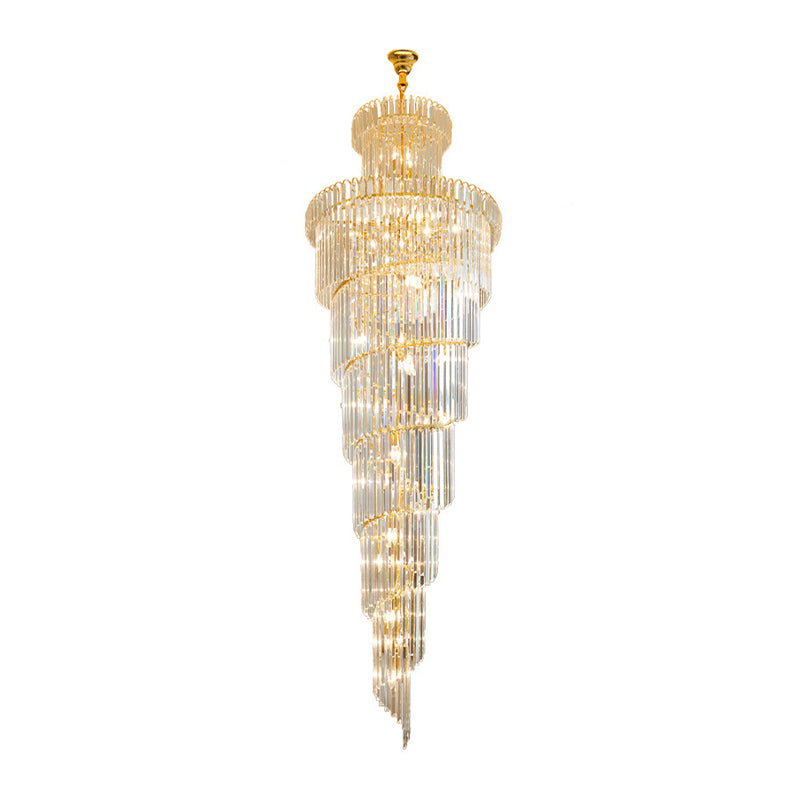 12 Heads Ceiling Suspension Lamp Simple Style Spiral Clear Crystal Rod Pendant Chandelier Clearhalo 'Ceiling Lights' 'Chandeliers' Lighting' options 280393