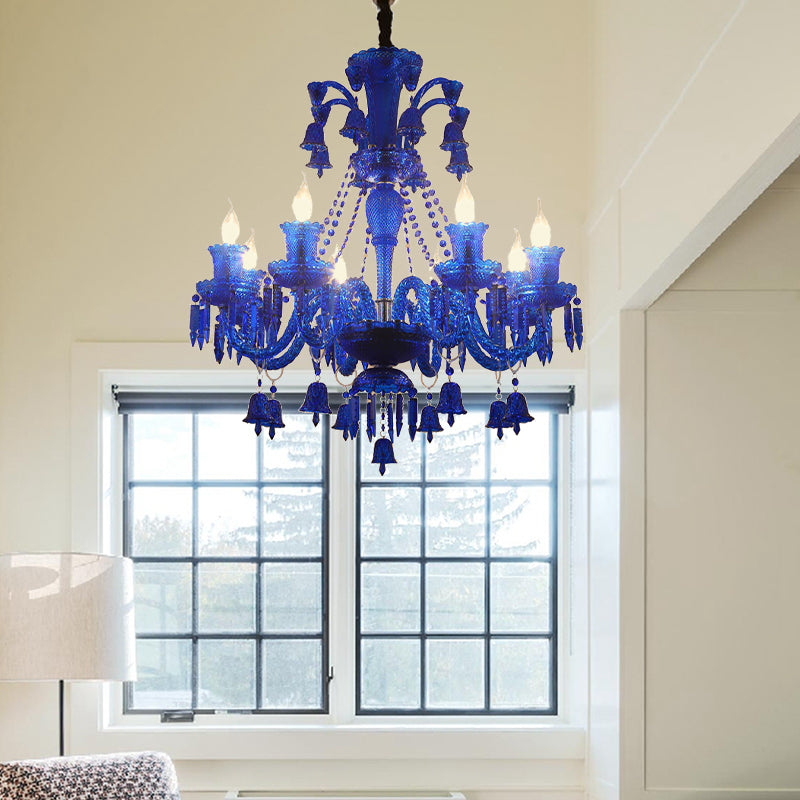 Blue Candelabra Chandelier Light Modernism 8 Heads Crystal Pendant Lighting for Living Room Blue Clearhalo 'Ceiling Lights' 'Chandeliers' 'Modern Chandeliers' 'Modern' Lighting' 280396
