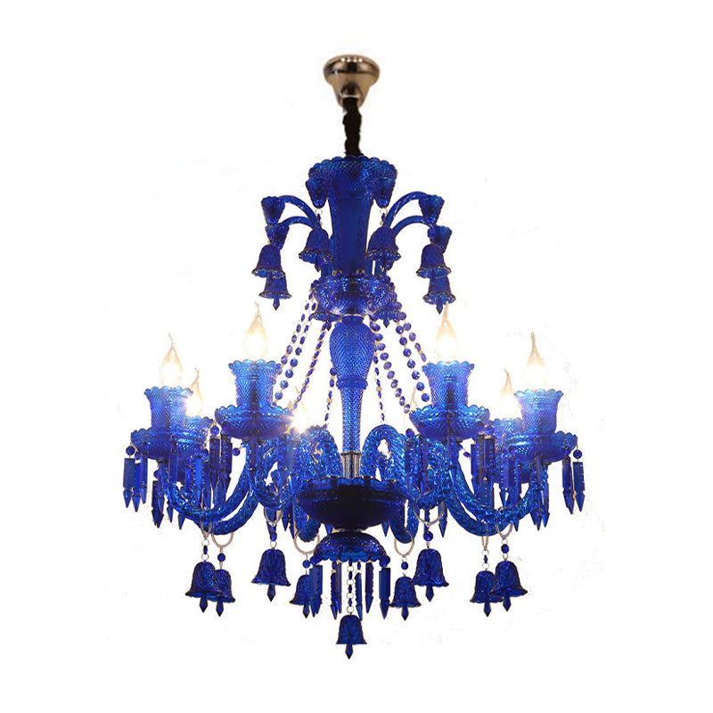 Blue Candelabra Chandelier Light Modernism 8 Heads Crystal Pendant Lighting for Living Room Clearhalo 'Ceiling Lights' 'Chandeliers' 'Modern Chandeliers' 'Modern' Lighting' 280399