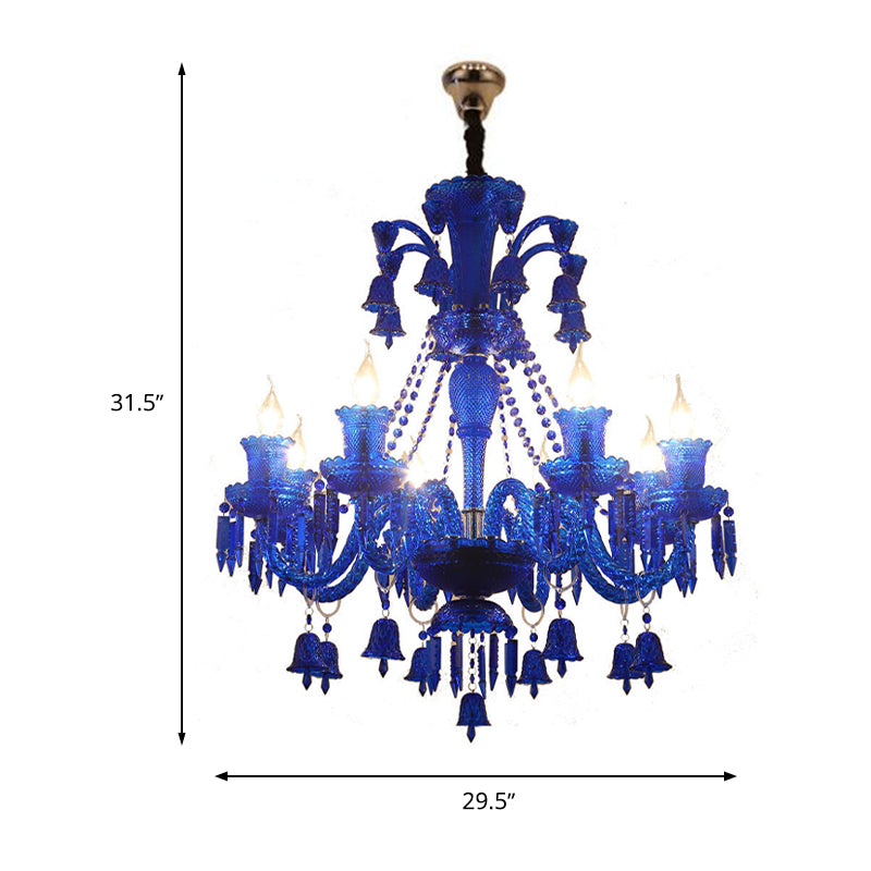 Blue Candelabra Chandelier Light Modernism 8 Heads Crystal Pendant Lighting for Living Room Clearhalo 'Ceiling Lights' 'Chandeliers' 'Modern Chandeliers' 'Modern' Lighting' 280400