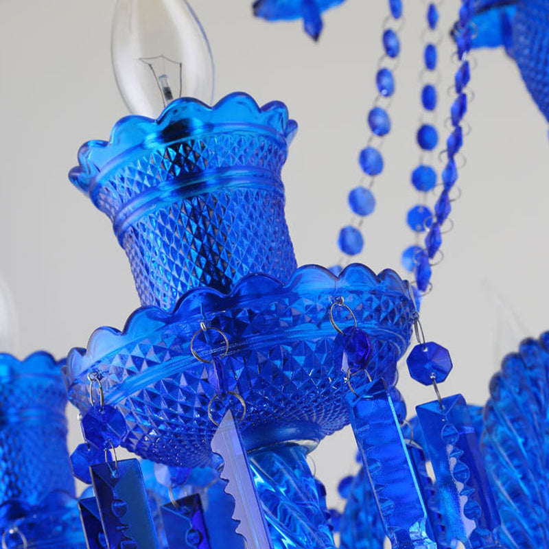 Blue Candelabra Chandelier Light Modernism 8 Heads Crystal Pendant Lighting for Living Room Clearhalo 'Ceiling Lights' 'Chandeliers' 'Modern Chandeliers' 'Modern' Lighting' 280401