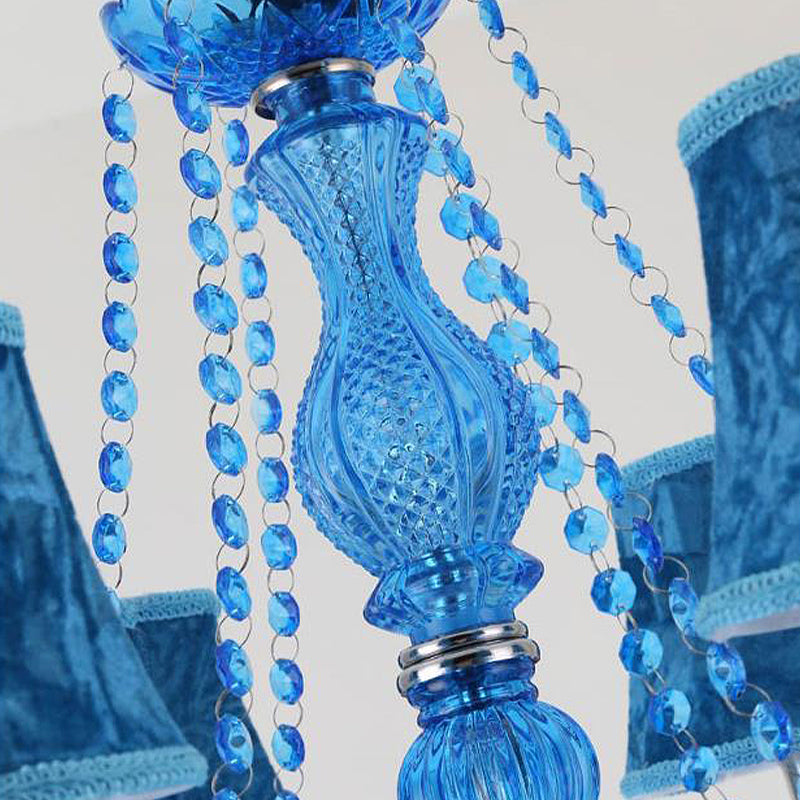 Candle/Bell Crystal Pendant Chandelier Modernism 6/18 Bulbs Blue Hanging Light with Shade/Shadeless, 23.5"/37.5" W Clearhalo 'Ceiling Lights' 'Chandeliers' 'Modern Chandeliers' 'Modern' Lighting' 280419