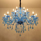 Candle/Bell Crystal Pendant Chandelier Modernism 6/18 Bulbs Blue Hanging Light with Shade/Shadeless, 23.5"/37.5" W Blue 37.5" Shadeless Clearhalo 'Ceiling Lights' 'Chandeliers' 'Modern Chandeliers' 'Modern' Lighting' 280420
