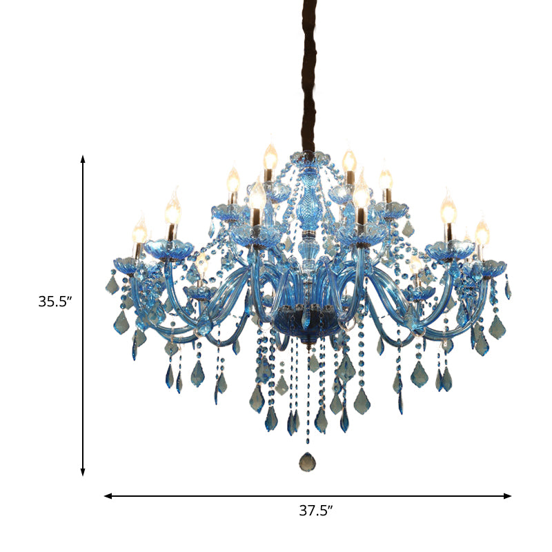 Candle/Bell Crystal Pendant Chandelier Modernism 6/18 Bulbs Blue Hanging Light with Shade/Shadeless, 23.5"/37.5" W Clearhalo 'Ceiling Lights' 'Chandeliers' 'Modern Chandeliers' 'Modern' Lighting' 280423