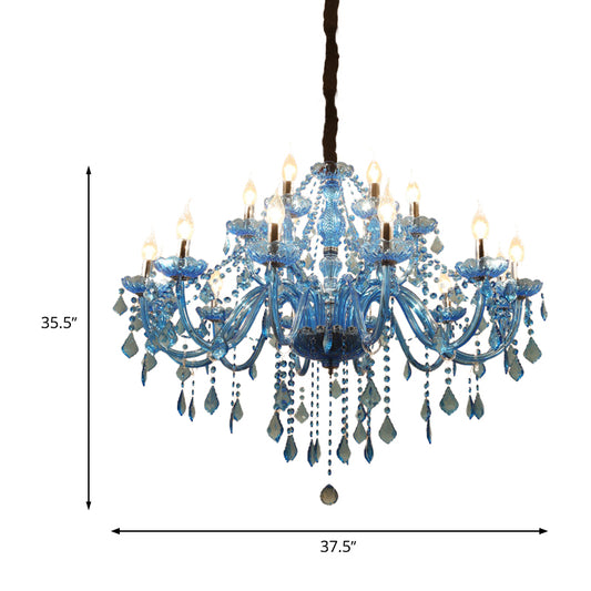 Candle/Bell Crystal Pendant Chandelier Modernism 6/18 Bulbs Blue Hanging Light with Shade/Shadeless, 23.5"/37.5" W Clearhalo 'Ceiling Lights' 'Chandeliers' 'Modern Chandeliers' 'Modern' Lighting' 280423