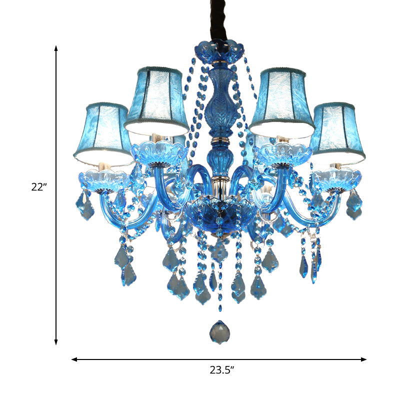 Candle/Bell Crystal Pendant Chandelier Modernism 6/18 Bulbs Blue Hanging Light with Shade/Shadeless, 23.5"/37.5" W Clearhalo 'Ceiling Lights' 'Chandeliers' 'Modern Chandeliers' 'Modern' Lighting' 280428
