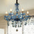 Candle/Bell Crystal Pendant Chandelier Modernism 6/18 Bulbs Blue Hanging Light with Shade/Shadeless, 23.5"/37.5" W Blue 23.5" Shadeless Clearhalo 'Ceiling Lights' 'Chandeliers' 'Modern Chandeliers' 'Modern' Lighting' 280430