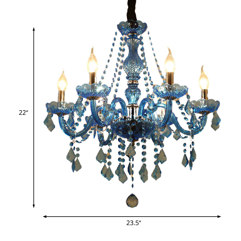 Candle/Bell Crystal Pendant Chandelier Modernism 6/18 Bulbs Blue Hanging Light with Shade/Shadeless, 23.5"/37.5" W Clearhalo 'Ceiling Lights' 'Chandeliers' 'Modern Chandeliers' 'Modern' Lighting' 280433