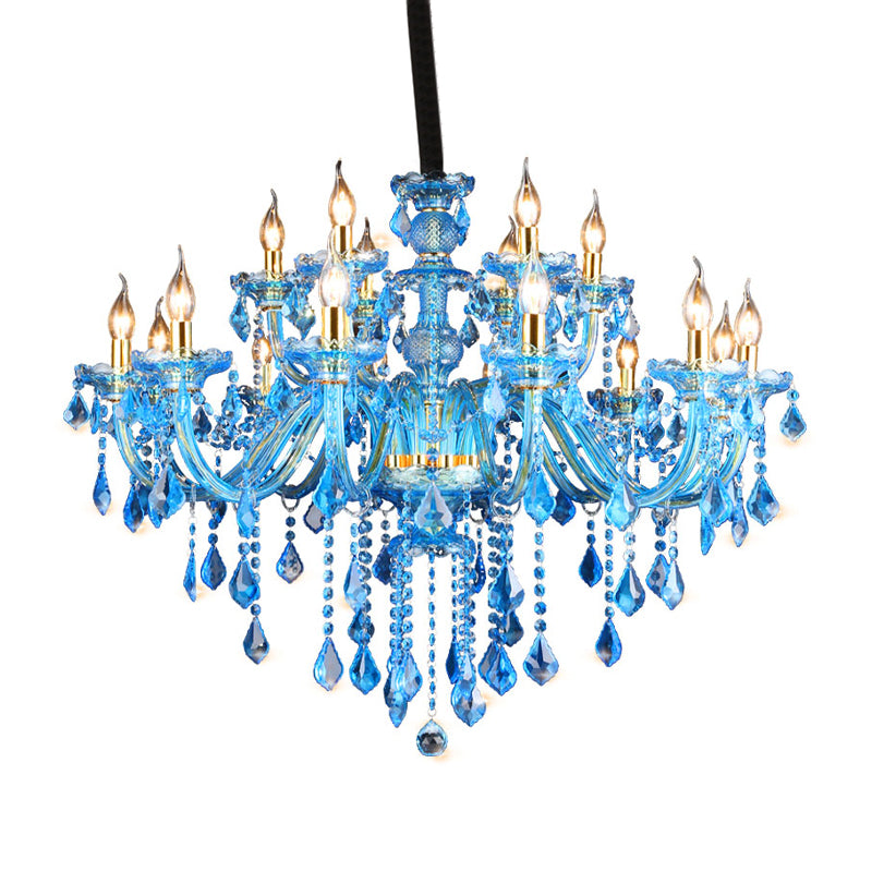 Blue Candelabra/Bell Chandelier Light Modernism 8/18 Heads Beveled Glass Crystal Pendant Lighting with Shade/Shadeless, 28"/37.5" W Clearhalo 'Ceiling Lights' 'Chandeliers' 'Modern Chandeliers' 'Modern' Lighting' 280500