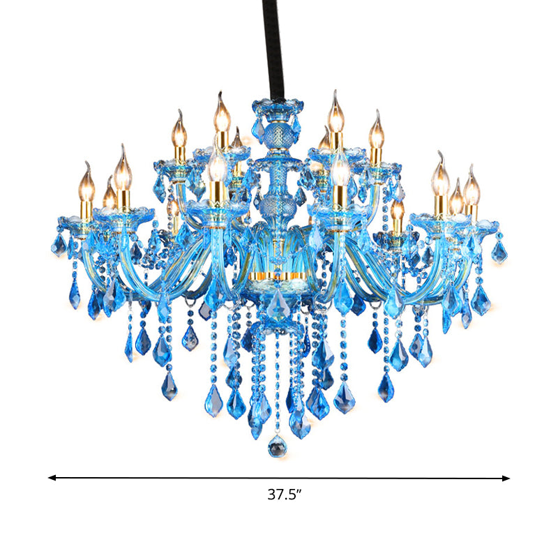 Blue Candelabra/Bell Chandelier Light Modernism 8/18 Heads Beveled Glass Crystal Pendant Lighting with Shade/Shadeless, 28"/37.5" W Clearhalo 'Ceiling Lights' 'Chandeliers' 'Modern Chandeliers' 'Modern' Lighting' 280501