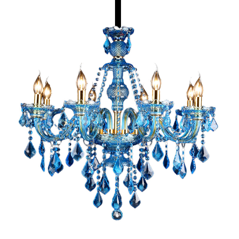 Blue Candelabra/Bell Chandelier Light Modernism 8/18 Heads Beveled Glass Crystal Pendant Lighting with Shade/Shadeless, 28"/37.5" W Clearhalo 'Ceiling Lights' 'Chandeliers' 'Modern Chandeliers' 'Modern' Lighting' 280505