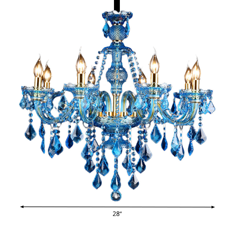 Blue Candelabra/Bell Chandelier Light Modernism 8/18 Heads Beveled Glass Crystal Pendant Lighting with Shade/Shadeless, 28"/37.5" W Clearhalo 'Ceiling Lights' 'Chandeliers' 'Modern Chandeliers' 'Modern' Lighting' 280506