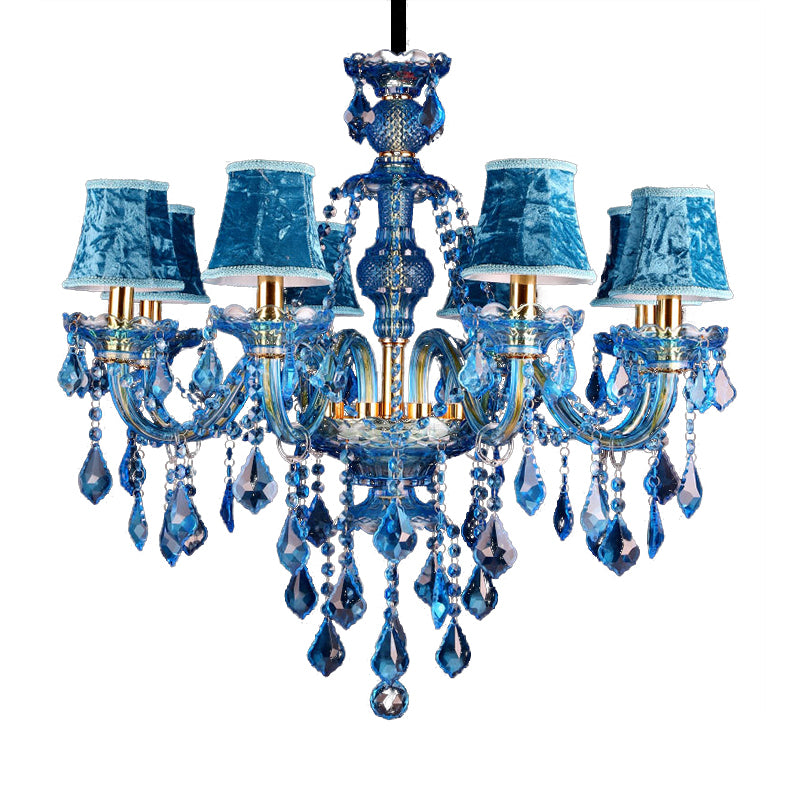 Blue Candelabra/Bell Chandelier Light Modernism 8/18 Heads Beveled Glass Crystal Pendant Lighting with Shade/Shadeless, 28"/37.5" W Clearhalo 'Ceiling Lights' 'Chandeliers' 'Modern Chandeliers' 'Modern' Lighting' 280510