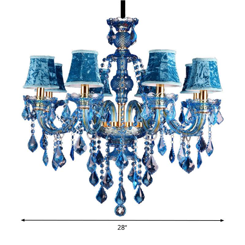 Blue Candelabra/Bell Chandelier Light Modernism 8/18 Heads Beveled Glass Crystal Pendant Lighting with Shade/Shadeless, 28"/37.5" W Clearhalo 'Ceiling Lights' 'Chandeliers' 'Modern Chandeliers' 'Modern' Lighting' 280511