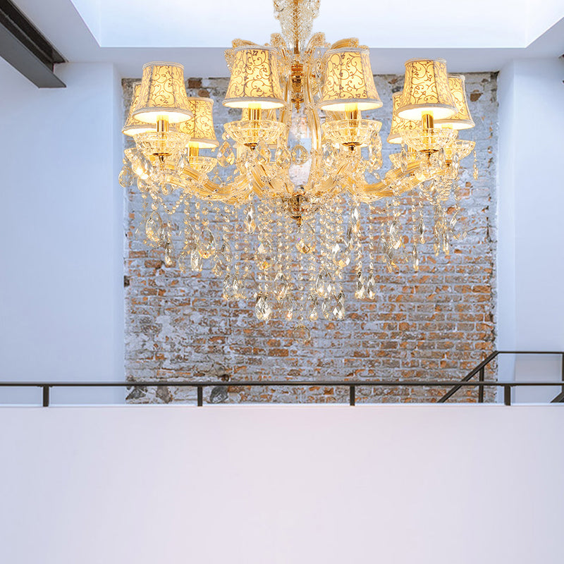 Teardrop Chandelier Light Fixture Modern Hand-Cut Crystal 10 Heads Gold Suspension Pendant for Living Room Clearhalo 'Ceiling Lights' 'Chandeliers' 'Modern Chandeliers' 'Modern' Lighting' 280527