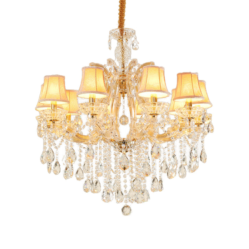 Teardrop Chandelier Light Fixture Modern Hand-Cut Crystal 10 Heads Gold Suspension Pendant for Living Room Clearhalo 'Ceiling Lights' 'Chandeliers' 'Modern Chandeliers' 'Modern' Lighting' 280533