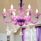 Modern Candlestick Hanging Chandelier Clear Crystal Glass 6 Bulbs Restaurant Pendant Ceiling Light in Purple Clearhalo 'Ceiling Lights' 'Chandeliers' 'Modern Chandeliers' 'Modern' Lighting' 280569