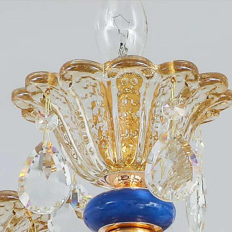 Candelabra Chandelier Light Fixture Traditional Metal 6 Heads Brass Suspension Pendant with Dangling Amber Crystal Accent Clearhalo 'Ceiling Lights' 'Chandeliers' Lighting' options 280579