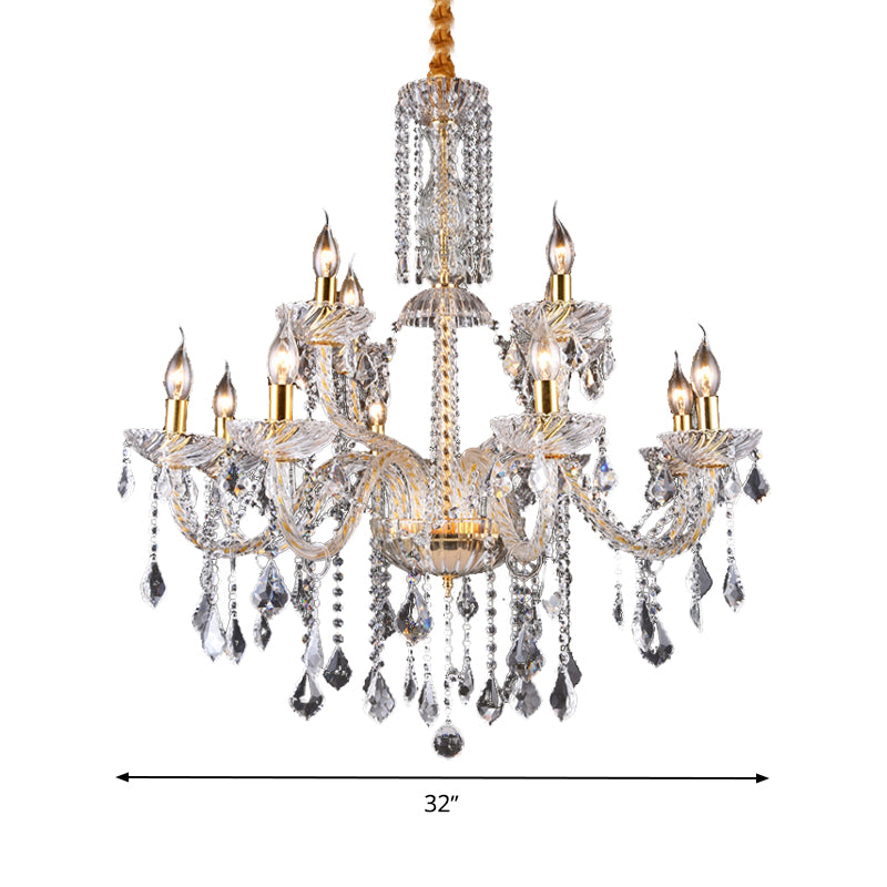Curved Arm Chandelier Lamp Modern Beveled Crystal 10 Bulbs Living Room Drop Pendant in Brass Clearhalo 'Ceiling Lights' 'Chandeliers' 'Modern Chandeliers' 'Modern' Lighting' 280584