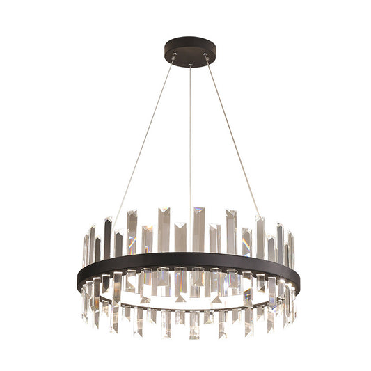 Circular Pendant Ceiling Light Modern Rectangle-Cut Crystal Black/White LED Chandelier Lamp in Warm Light, 23.5"/31.5" Wide Clearhalo 'Ceiling Lights' 'Chandeliers' 'Modern Chandeliers' 'Modern' Lighting' 280655