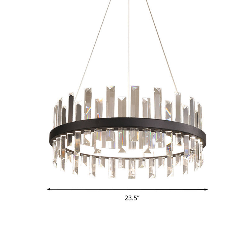 Circular Pendant Ceiling Light Modern Rectangle-Cut Crystal Black/White LED Chandelier Lamp in Warm Light, 23.5"/31.5" Wide Clearhalo 'Ceiling Lights' 'Chandeliers' 'Modern Chandeliers' 'Modern' Lighting' 280656