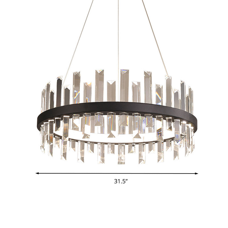 Circular Pendant Ceiling Light Modern Rectangle-Cut Crystal Black/White LED Chandelier Lamp in Warm Light, 23.5"/31.5" Wide Clearhalo 'Ceiling Lights' 'Chandeliers' 'Modern Chandeliers' 'Modern' Lighting' 280657