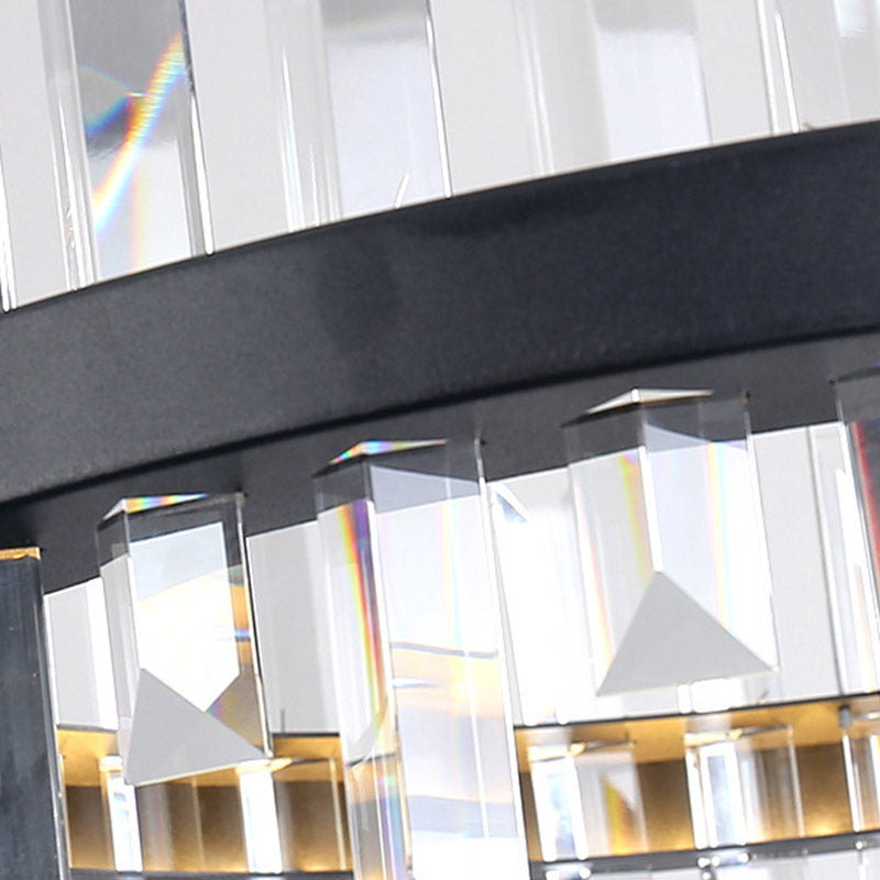 Circular Pendant Ceiling Light Modern Rectangle-Cut Crystal Black/White LED Chandelier Lamp in Warm Light, 23.5"/31.5" Wide Clearhalo 'Ceiling Lights' 'Chandeliers' 'Modern Chandeliers' 'Modern' Lighting' 280658