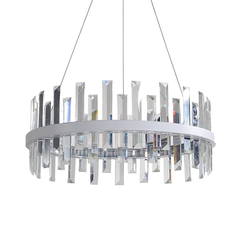 Circular Pendant Ceiling Light Modern Rectangle-Cut Crystal Black/White LED Chandelier Lamp in Warm Light, 23.5"/31.5" Wide Clearhalo 'Ceiling Lights' 'Chandeliers' 'Modern Chandeliers' 'Modern' Lighting' 280661