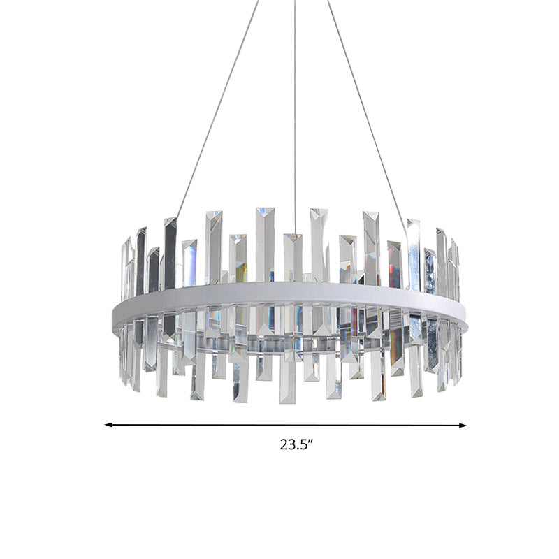 Circular Pendant Ceiling Light Modern Rectangle-Cut Crystal Black/White LED Chandelier Lamp in Warm Light, 23.5"/31.5" Wide Clearhalo 'Ceiling Lights' 'Chandeliers' 'Modern Chandeliers' 'Modern' Lighting' 280662