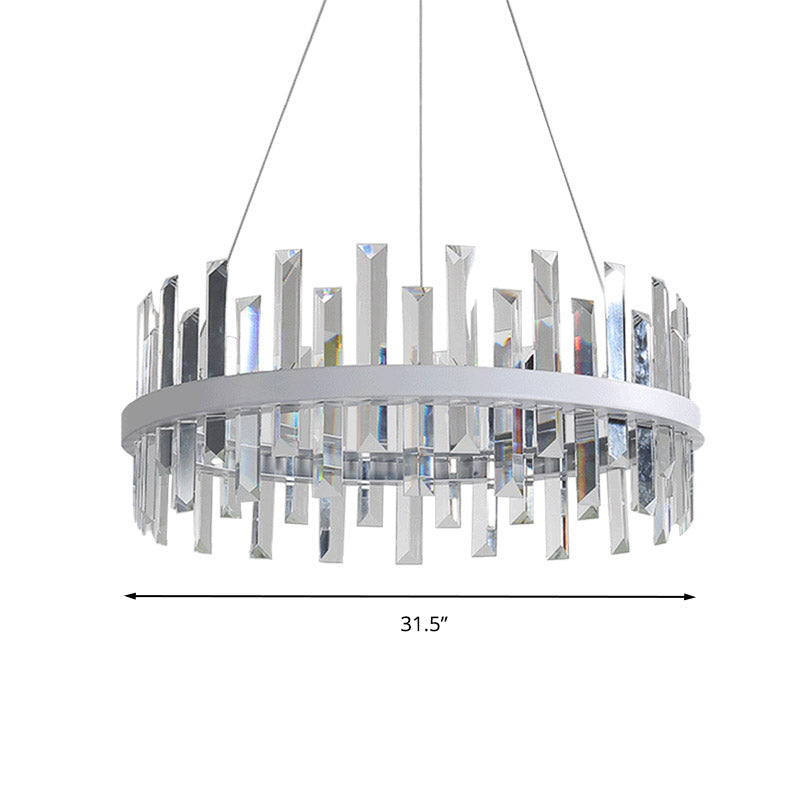 Circular Pendant Ceiling Light Modern Rectangle-Cut Crystal Black/White LED Chandelier Lamp in Warm Light, 23.5"/31.5" Wide Clearhalo 'Ceiling Lights' 'Chandeliers' 'Modern Chandeliers' 'Modern' Lighting' 280663