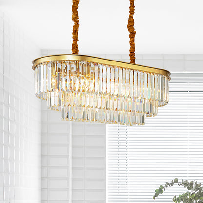 8 Lights Dining Room Hanging Lamp Kit Modern Brass Island Pendant Light with Oval Crystal Rod Shade Brass Clearhalo 'Ceiling Lights' 'Island Lights' Lighting' 280664