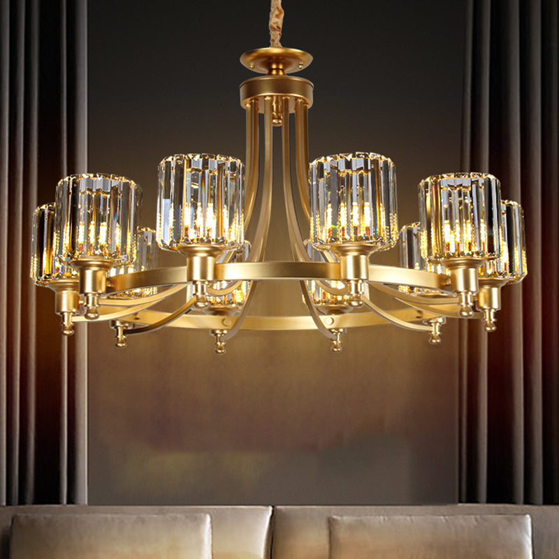 Cylinder Crystal Rod Hanging Ceiling Light Postmodern 10 Heads Black/Brass Pendant Chandelier Clearhalo 'Ceiling Lights' 'Chandeliers' 'Modern Chandeliers' 'Modern' Lighting' 280770