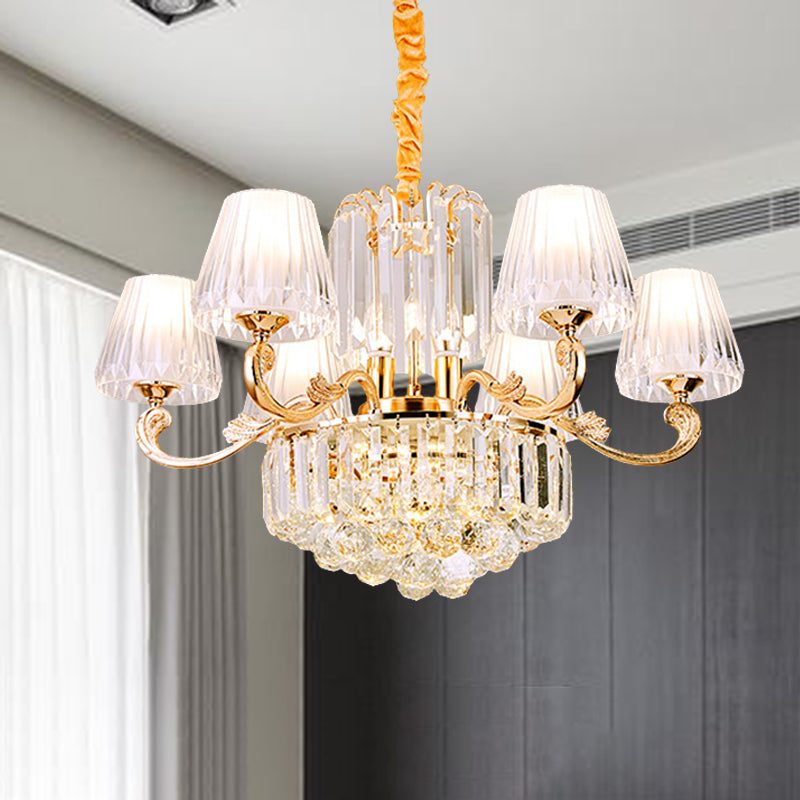 Empire Shape Suspension Light Postmodern Tri-Sided Crystal Rod 6/8/10 Heads Gold Pendant Chandelier Clearhalo 'Ceiling Lights' 'Chandeliers' 'Modern Chandeliers' 'Modern' Lighting' 280801