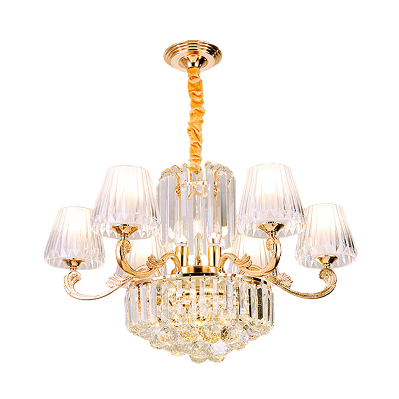 Empire Shape Suspension Light Postmodern Tri-Sided Crystal Rod 6/8/10 Heads Gold Pendant Chandelier Clearhalo 'Ceiling Lights' 'Chandeliers' 'Modern Chandeliers' 'Modern' Lighting' 280803