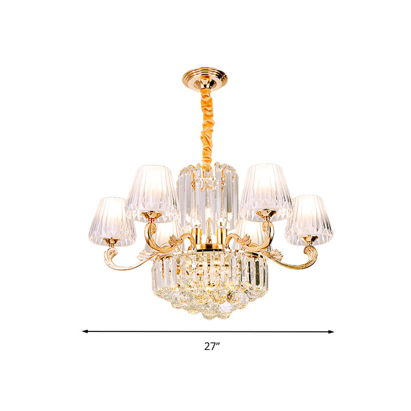 Empire Shape Suspension Light Postmodern Tri-Sided Crystal Rod 6/8/10 Heads Gold Pendant Chandelier Clearhalo 'Ceiling Lights' 'Chandeliers' 'Modern Chandeliers' 'Modern' Lighting' 280804