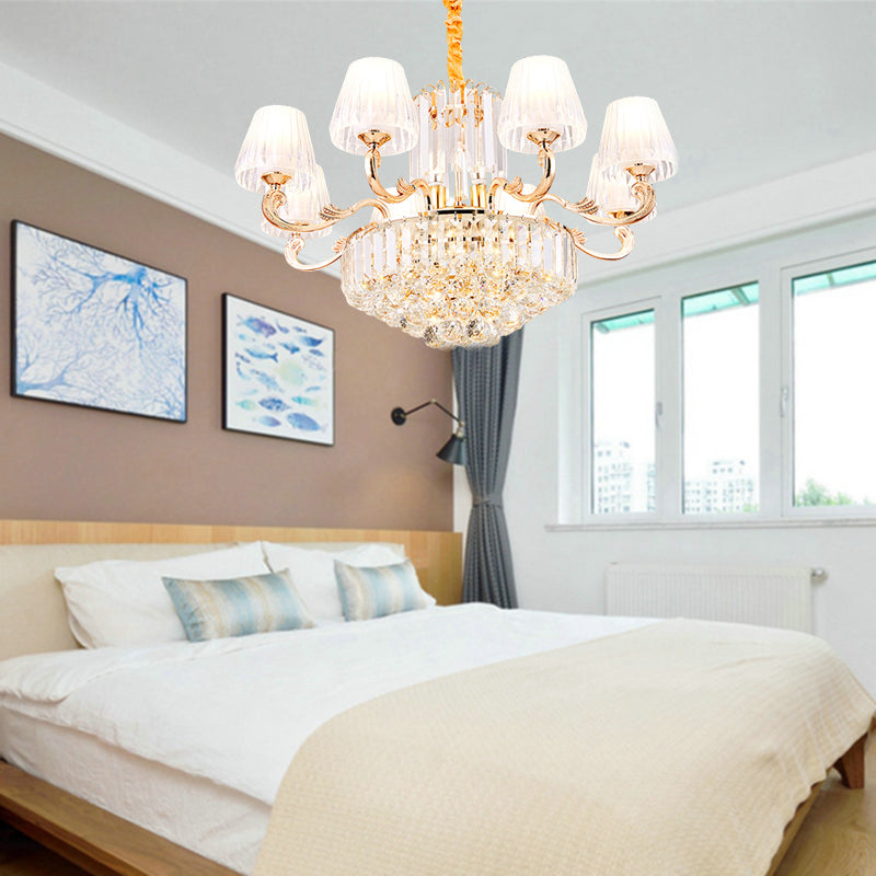 Empire Shape Suspension Light Postmodern Tri-Sided Crystal Rod 6/8/10 Heads Gold Pendant Chandelier Clearhalo 'Ceiling Lights' 'Chandeliers' 'Modern Chandeliers' 'Modern' Lighting' 280807