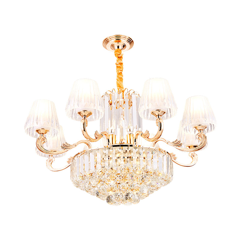 Empire Shape Suspension Light Postmodern Tri-Sided Crystal Rod 6/8/10 Heads Gold Pendant Chandelier Clearhalo 'Ceiling Lights' 'Chandeliers' 'Modern Chandeliers' 'Modern' Lighting' 280808