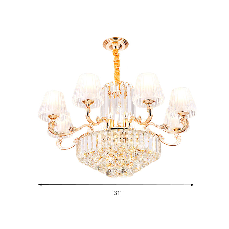 Empire Shape Suspension Light Postmodern Tri-Sided Crystal Rod 6/8/10 Heads Gold Pendant Chandelier Clearhalo 'Ceiling Lights' 'Chandeliers' 'Modern Chandeliers' 'Modern' Lighting' 280809