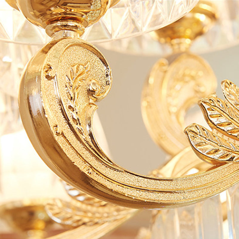 Empire Shape Suspension Light Postmodern Tri-Sided Crystal Rod 6/8/10 Heads Gold Pendant Chandelier Clearhalo 'Ceiling Lights' 'Chandeliers' 'Modern Chandeliers' 'Modern' Lighting' 280810