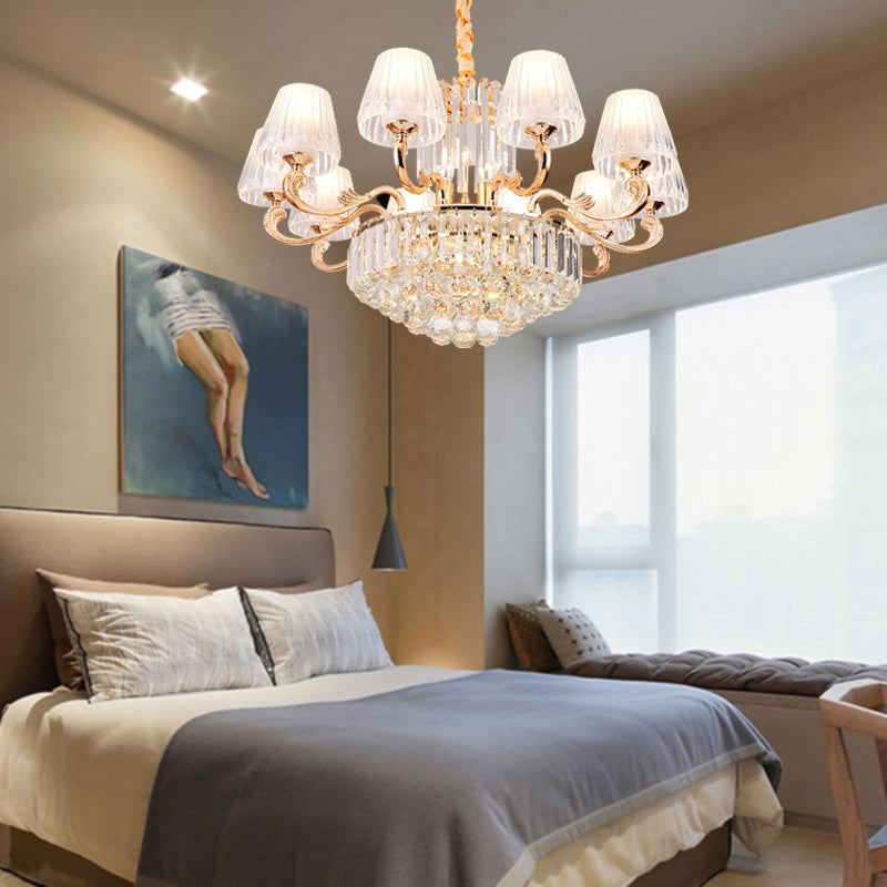 Empire Shape Suspension Light Postmodern Tri-Sided Crystal Rod 6/8/10 Heads Gold Pendant Chandelier Clearhalo 'Ceiling Lights' 'Chandeliers' 'Modern Chandeliers' 'Modern' Lighting' 280812