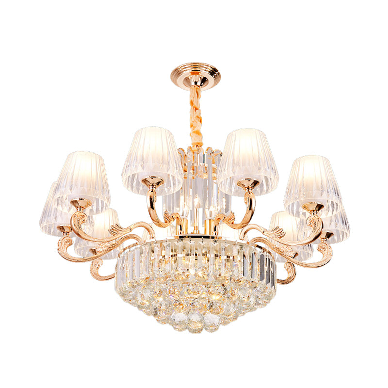 Empire Shape Suspension Light Postmodern Tri-Sided Crystal Rod 6/8/10 Heads Gold Pendant Chandelier Clearhalo 'Ceiling Lights' 'Chandeliers' 'Modern Chandeliers' 'Modern' Lighting' 280813