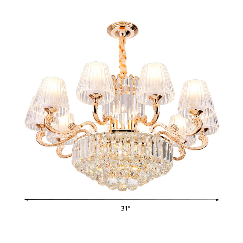 Empire Shape Suspension Light Postmodern Tri-Sided Crystal Rod 6/8/10 Heads Gold Pendant Chandelier Clearhalo 'Ceiling Lights' 'Chandeliers' 'Modern Chandeliers' 'Modern' Lighting' 280814