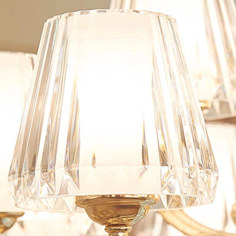 Empire Shape Suspension Light Postmodern Tri-Sided Crystal Rod 6/8/10 Heads Gold Pendant Chandelier Clearhalo 'Ceiling Lights' 'Chandeliers' 'Modern Chandeliers' 'Modern' Lighting' 280815