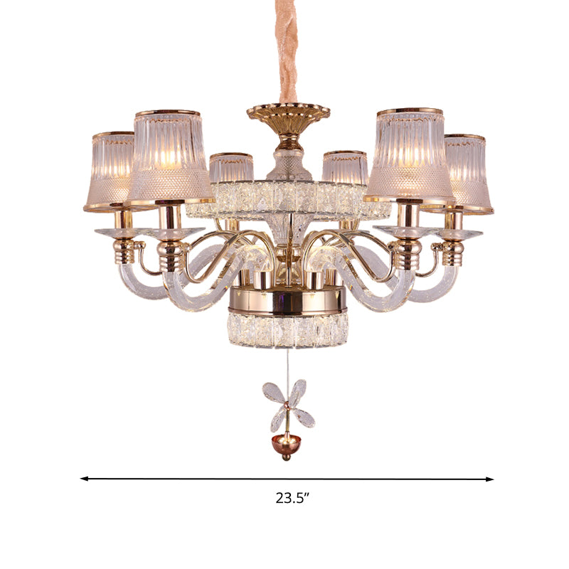 Empire Shape Ridge Glass Hanging Light Fixture Minimalist 6 Heads Gold Chandelier Lamp Clearhalo 'Ceiling Lights' 'Chandeliers' 'Modern Chandeliers' 'Modern' Lighting' 280840