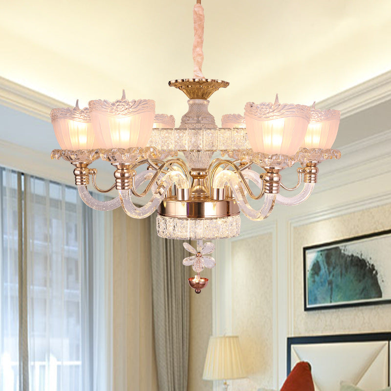 Rose Gold Bowl Chandelier Lighting Contemporary 6 Heads Clear Crystal Ceiling Light Rose Gold Clearhalo 'Ceiling Lights' 'Chandeliers' 'Modern Chandeliers' 'Modern' Lighting' 280843