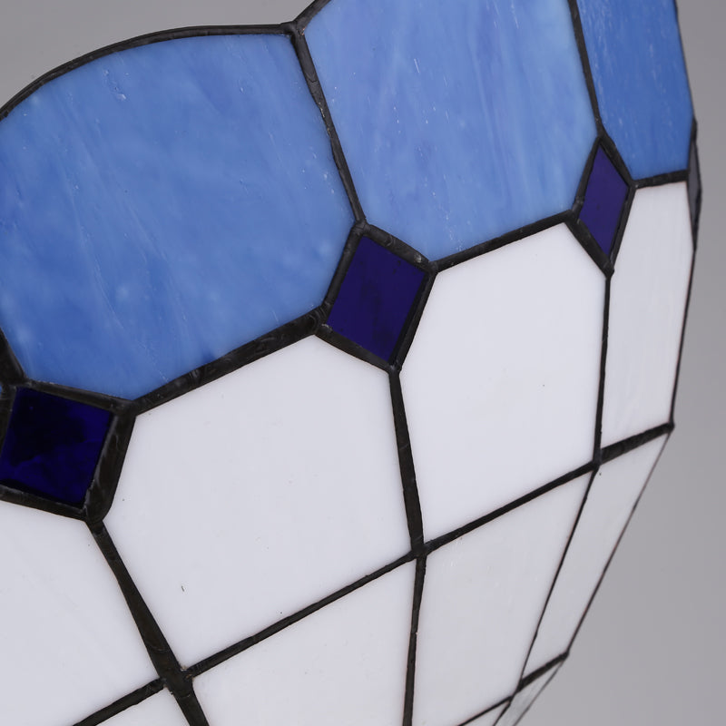 12"/16" Wide Bowl Semi Flush Mount Light Mediterranean Stained Glass Ceiling Light in Blue Clearhalo 'Ceiling Lights' 'Close To Ceiling Lights' 'Close to ceiling' 'Glass shade' 'Glass' 'Semi-flushmount' 'Tiffany close to ceiling' 'Tiffany' Lighting' 28086