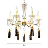 Clear Crystal Suspension Lamp Vintage 6 Heads Gold Hanging Chandelier with Tassel Decoration Clearhalo 'Ceiling Lights' 'Chandeliers' 'Modern Chandeliers' 'Modern' Lighting' 280877