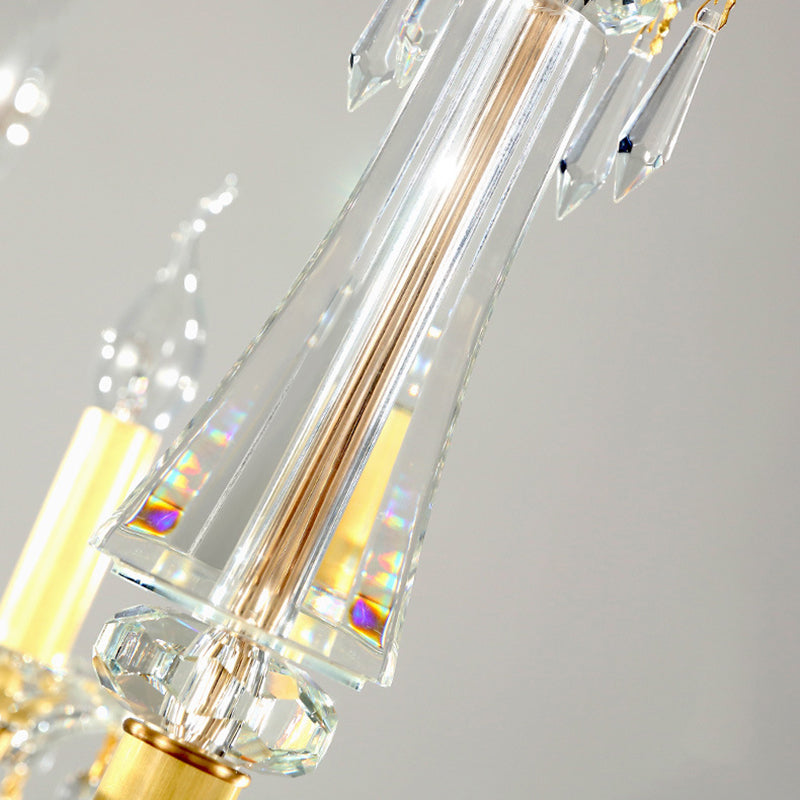 Clear Crystal Suspension Lamp Vintage 6 Heads Gold Hanging Chandelier with Tassel Decoration Clearhalo 'Ceiling Lights' 'Chandeliers' 'Modern Chandeliers' 'Modern' Lighting' 280878